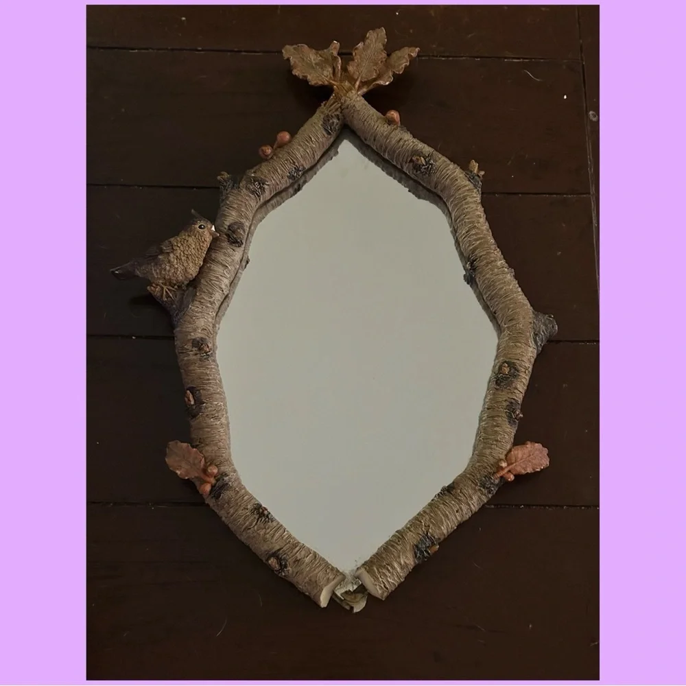 Rustic Brown Leaf and Bird Wall Mirror